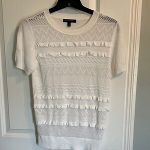 Banana Republic White Short Sleeve Ruffle Knit Tee
